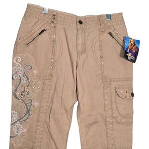 NEW Hannah Montana Girl 16 Jr 3 Cargo Capri Pants Khaki Rhinestone Y2K Deadstock